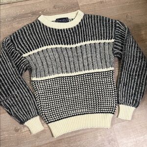 Vintage Barnaby Black and Cream Men's Grandpa Sweater